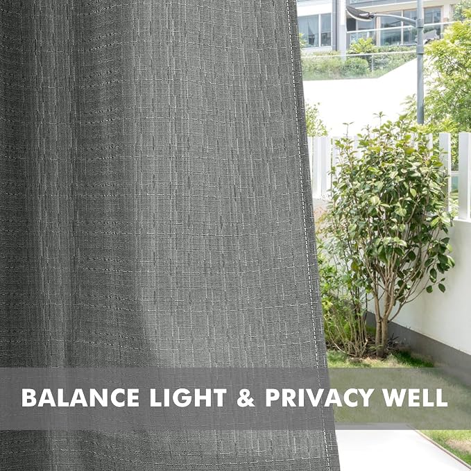Linen Outdoor Curtains for Patio Waterproof 4 Pcs 110x95 In Light Grey | Light - Image 5