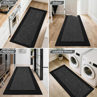 BEQHAUSE Indoor Door Mat 24" x 60", Dirt Trapper Door Mats Non-Slip Entryway Rugs Washable, Resist Dirt Absorbent Welcome Mat, Low Profile Floor Mats for Front Back Door and Entryway, Black