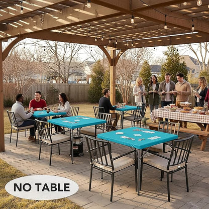 LUSHVIDA 2 Packs Vinyl Card Tablecloth with Flannel Backing 48x48 inch - Waterproof Plastic Picnic Table Cover for Square Folding Table Cloth with Elastic Corners, Teal