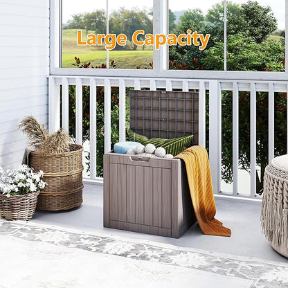 35 Gallon Small Waterproof Outdoor Storage Box, Resin Deck Box Lockable for Patio Furniture, Garden Tools, Pool Accessories, UV-Resistant for All Weather Use, Greige