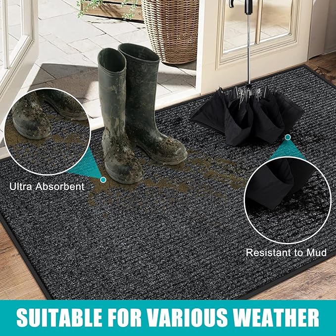 Azadx 4'x6' Front Door Mat Heavy Duty Indoor Outdoor Door Mat Non-Slip Backing Doormat for Entryway Stain and Fade Resistant Commercial Floor Mats Entry Mat Low Profile Welcome Door Mats