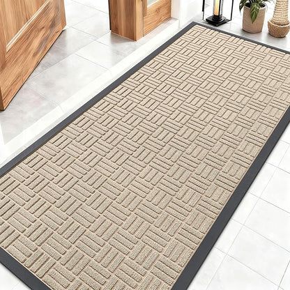 OLANLY Front Door Mat Outside Entrance 59x23, Absorbent, Heavy Duty Sturdy Natural Rubber Doormat Indoor Outdoor, Non-Slip, Stain and Fade Resistant, Low Profile Floor Mat for Entryway, Latte White