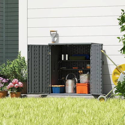 EHHLY Heavy Duty Small Storage Cabinet Outdoor Weatherproof, 14 Cuft Garage Storage Cabinet with 2 Adjustable Shelves, Lockable Kitchen Pantry Closer Organizer, 31Wx23Lx34H, Sage Grey