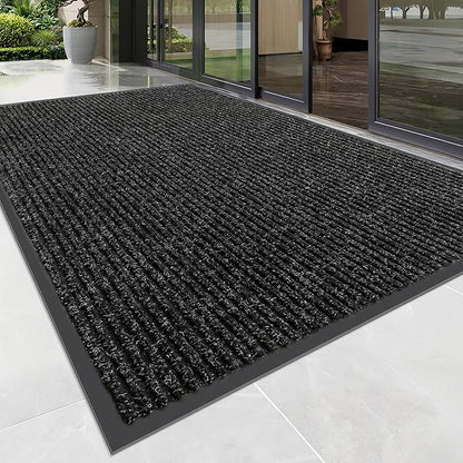Front Door Mat, Heavy Duty Indoor Outdoor Doormat for Entryway, 48" x 24" Low Profile Outdoor Mats for Home Entrance, Stain and Fade Resistant Welcome Mat for High Traffic Area, Black