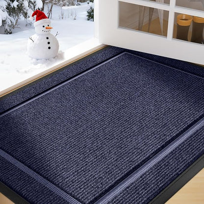 Large Front Door Mat Outside Entrance Indoor Doormat, 36" x 24" Outdoor Mats for Patio Waterproof, Outdoor Door Mats for Outside Entry, Indoor Rugs for Entryway, Sturdy Natural Rubber, Blue