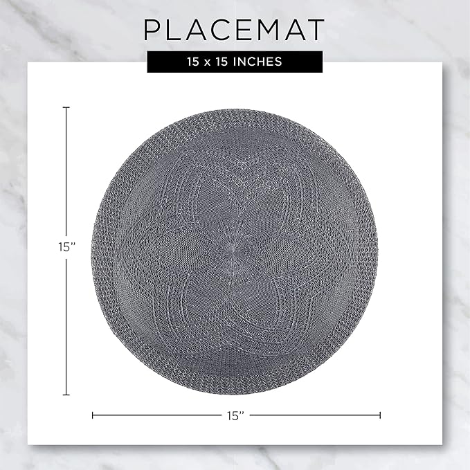 DII PVC Tabletop Collection Woven Indoor/Outdoor, Round Placemat Set, 13.75", Nautical Blue, 6 Piece