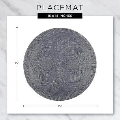 DII PVC Tabletop Collection Woven Indoor/Outdoor, Round Placemat Set, 13.75", Nautical Blue, 6 Piece