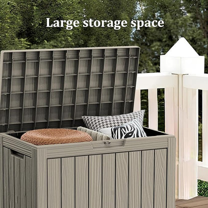 45 Gallon Patio Storage Box - Waterproof Deck Box for Outdoor Toys, Space-Saving Resin Chest with Lock for Cushions & Pool Gear, UV-Resistant, Ash Grey