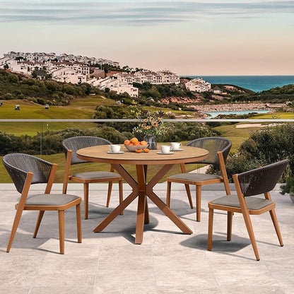 PURPLE LEAF 5 Pieces Oversize Round Outdoor Dining Set Patio Dining Furniture Aluminum Wicker Rattan Patio Dining Set for Lawn Backyard Deck Brown