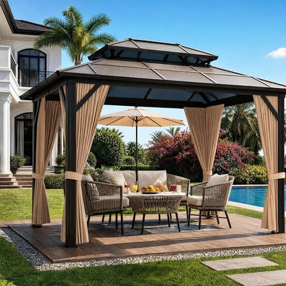 GAOMON 10'x12' Hardtop Gazebo, Outdoor Polycarbonate Double Roof Canopy - Image 4