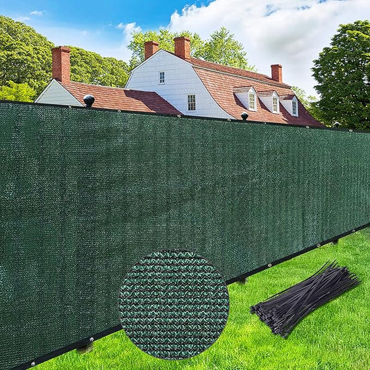 UPGRADE Privacy Screen 5' x 25' Fence Commercial Shade Cover with Brass Grommets Heavy Duty Perfect for Outdoor Back Yard, Dark Green, Customizable