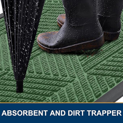 Smiry Front Door Mat Outside Entrance, Heavy Duty Sturdy Natural Rubber Doormat, Trap Dirt and Moisture, Easy Clean Low Profile Mats for Indoor Outdoor Entry, Irregular Triangle (59x24, Green)