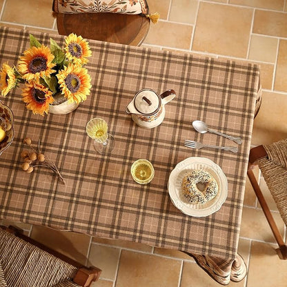 Vintage Brown Checkered Rectangle Tablecloth,Italian Floral Linen Wrinkle Resistant Table Cloth,Decor Table Cover for Kitchen,Dining,Thanksgiving,Christmas,Tea Party,63"*87"-Seville