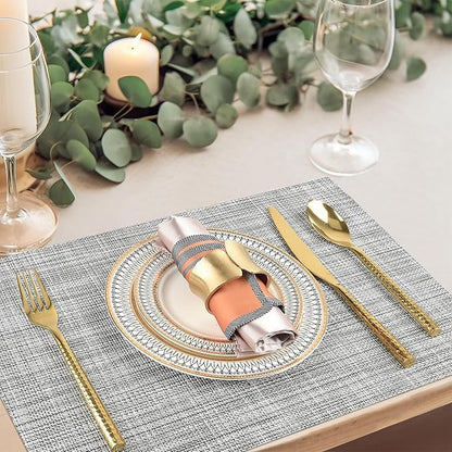 SLKQG Gray Placemats Set of 8 - Easy Clean Washable Vinyl Placemats - Wipeable Heat Resistant Table Mats for Dining Table - 17.7x11.8 Inch (8, Gray Black White)