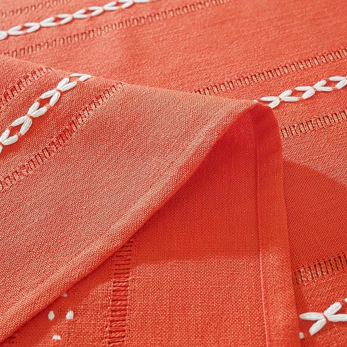 Chassic 60 x 60 inches Farmhouse Style Linen tablecloths, Wrinkle Resistant Washable Dining Room Table Cloths for Square Tables - Hemstitch Maple Orange