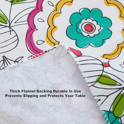 Newbridge Shabby Chic Lily Print 60 x 84 Inch Rectangle Vinyl Flannel Backed Tablecloth, Pink Yellow and Green Lily Indoor and Outdoor Waterproof Vinyl Table Cover for Spring Holiday Party