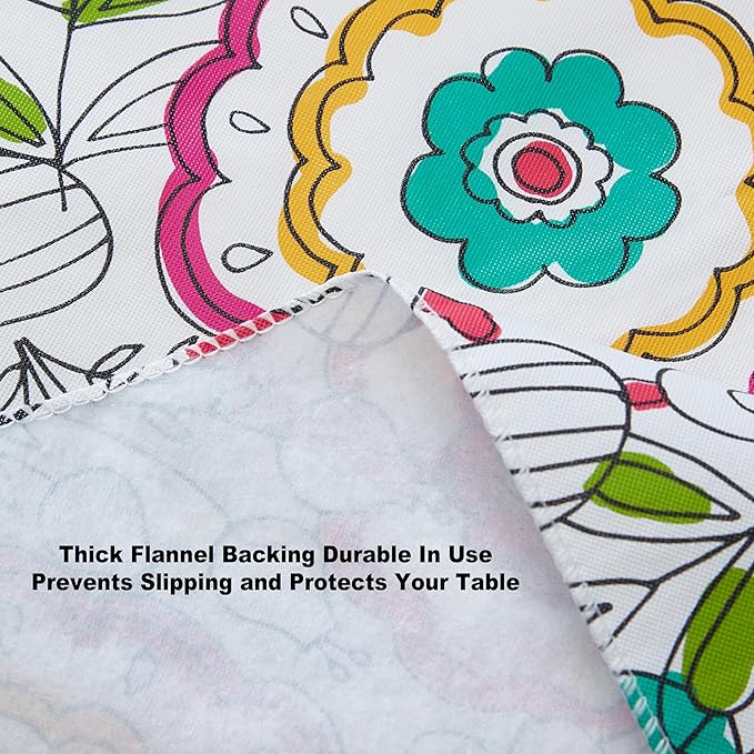 Newbridge Shabby Chic Lily Print 60 x 102 Inch Rectangle Vinyl Flannel Backed Tablecloth, Pink Yellow and Green Lily Indoor and Outdoor Waterproof Vinyl Table Cover for Spring Holiday Party