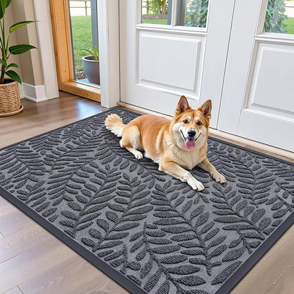 OLANLY Door Mat Indoor Outdoor Entrance, 47x32, Waterproof All-Weather All-Season Doormat, Sturdy Natural Rubber, Stain and Fade Resistant, Low Profile, Easy Clean Patio Entryway Mat, Medium Grey