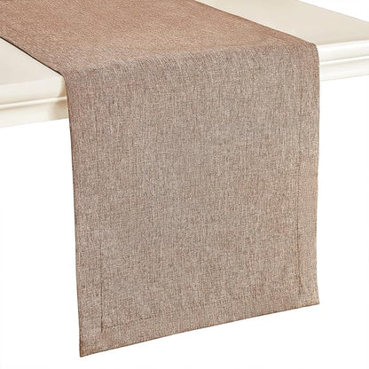 Mebakuk Linen Farmhouse Table Runner Large Burlap Style Soft and Waterproof Decorative Fabric Runner for Outdoor Wedding and Dinner (14 x 72 Inch, Flaxen)