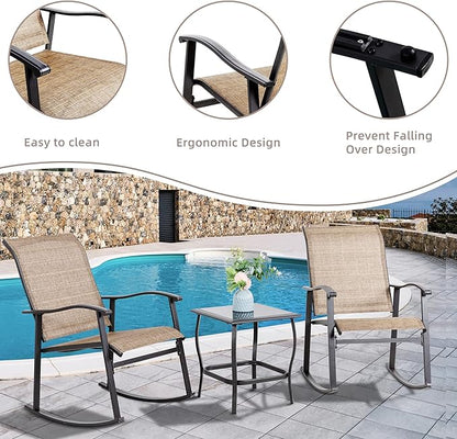 Vongrasig 3 Piece Outdoor Rocking Bistro Set, Textilene Fabric Small Patio - Image 3