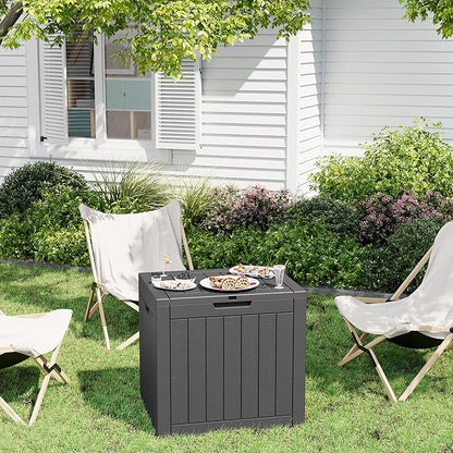 Outdoor Storage Deck Box Waterproof,Garden Tool,Backyard Cushion,Poolside Storage,Small Resin Delivery Boxes for Outside,Lockable Lid (32 Gallon, Black)