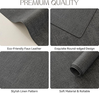 Romanstile Vinyl Placemats Set of 12-12 X 17 Inch - Heat Resistant Place Mats 100% Waterproof Oilproof Wipeable Reversible Faux Leather Table Mats for Kitchen, Dining, Party, Outdoor, Charcoal