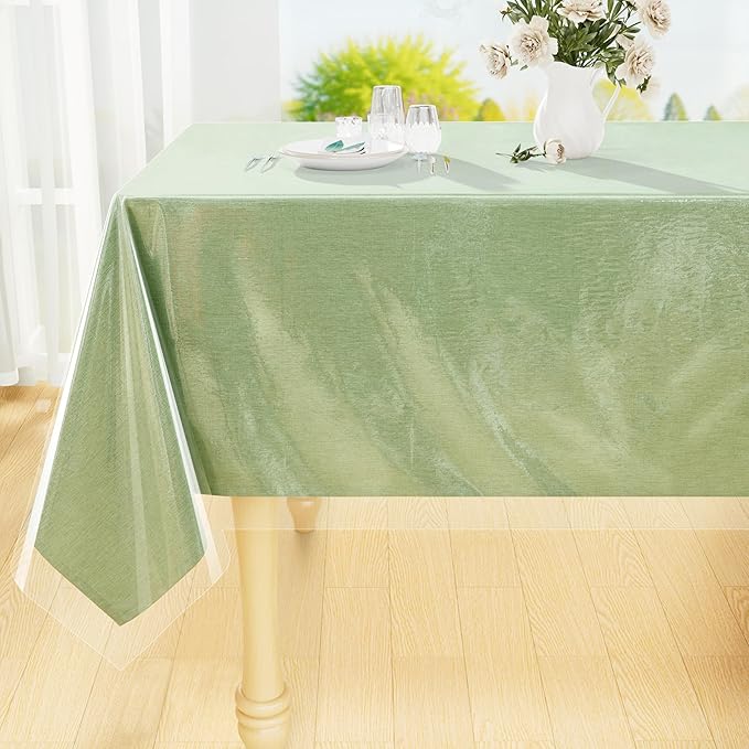Smiry Rectangle Table Cloth 52x70 Inch, Waterproof Wipeable Vinyl Tablecloths Protector, Oil Spill Proof Plastic Table Cover for Dining, Picnic, Camping, Outdoor, Clear