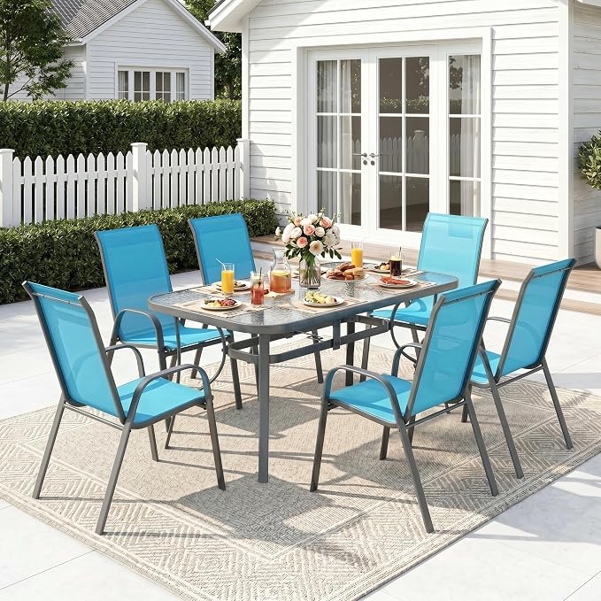 MAMIZO Patio Dining Chairs, Stackable Textilene Chair Set of 6, Sky Blue | - Image 8