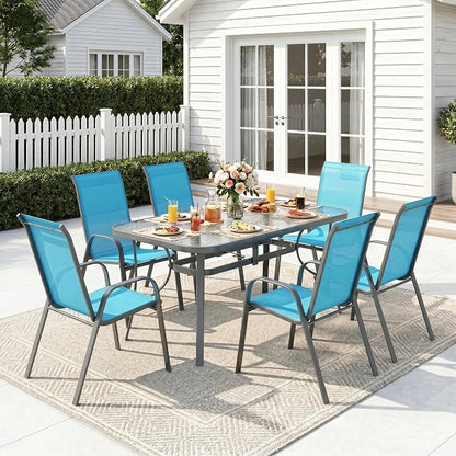 MAMIZO Patio Dining Chairs, Stackable Textilene Chair Set of 6, Sky Blue | - Image 8