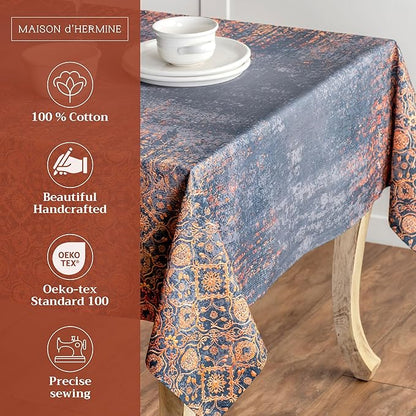 Maison d' Hermine Table Cloth Rectangle Table 100% Cotton 70 x 108 Inches Fall Tablecloth Reusable Everyday Use for Thanksgiving Christmas Decorations Dining Farmhouse Party (Imperfection)