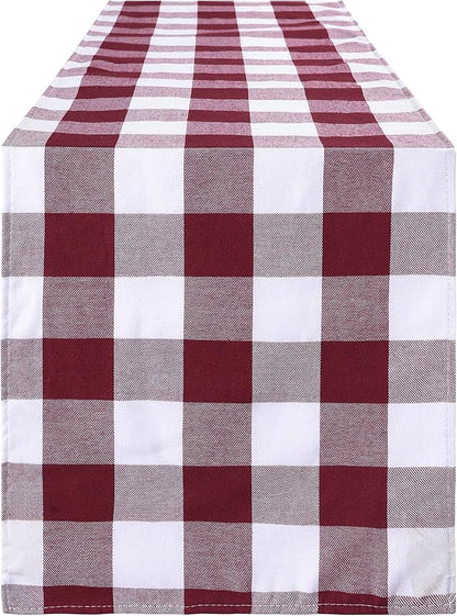 Tosewever Buffalo Check Plaid Farmhouse Table Runner, Cotton Polyester Blend Classic Family Dinner Table Runners for Indoor Outdoor Parties Events Home Decoration (Red and White, 14 x 72 Inch)