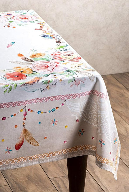 Maison d' Hermine Table Cloth Square Table 100% Cotton 54 x 54 Inches Tablecloth Reusable Decorative for Dining Room, Farmhouse, Home, Party, Festive & Wedding Spring Summer - Ibiza - Beige
