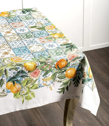 Maison d' Hermine Table Cloth Rectangle Table 100% Cotton 60 x 120 Inches Tablecloth Reusable Decorative Everyday Use for Dining Room, Farmhouse, Home, Party, Festive & Wedding Spring Summer - Agrume