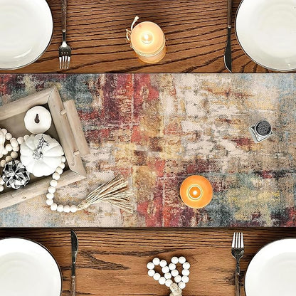 OYIMUA Modern Abstract Rust Colorful Table Runner 13 x 90 Inches Summer Runners for Tables Rustic Spring Fall Decorations for Home Indoor Outdoor Table Decor