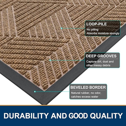 Smiry Front Door Mat Outside Entrance, Heavy Duty Sturdy Natural Rubber Doormat, Trap Dirt and Moisture, Easy Clean Low Profile Mats for Indoor Outdoor Entry, Irregular Triangle (29.5x17, Light Brown)