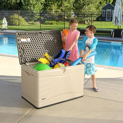 LIFETIME 60103 Deck Storage Box, 80 Gallon, Desert Sand/Brown