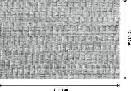 Leetaltree Linen Grey Placemats Set of 12 - Heat Resistant Non-Slip Place mats for Dining Table, Washable Durable PVC Vinyl Woven Table Mats（Linen Grey, 12）