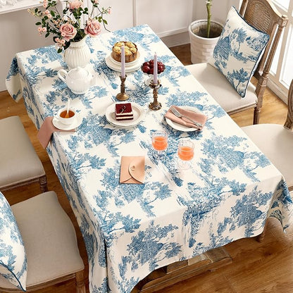 patdrea Designer Vintage Cyan Rectangle Small Tablecloth,Linen Ancient Castle and Manor Pattern Tablecloths,Table Cover Cloth Decor for Kitchen Dining Christmas,Thanksgiving,55"x71"-Lucerne a
