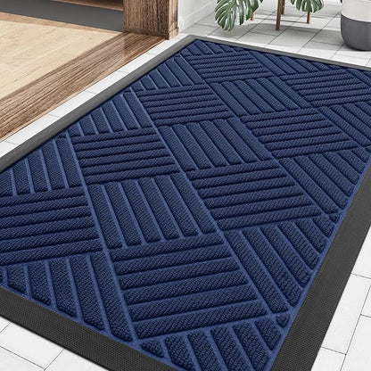 Smiry Front Door Mat Outside Entrance, Heavy Duty Outdoor Indoor Natural Rubber Doormat, Non Slip, Trap Dirt and Moisture, Easy Clean, Low Profile Patio Porch Entryway Mat, 29.5x17, Navy Blue