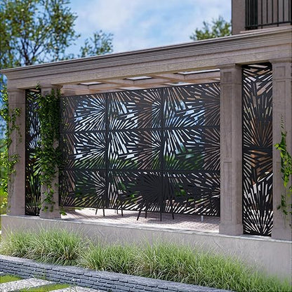 Casaphoria Metal Privacy Screen Outdoor, 72" H x 47" W Freestanding Decorative Privacy Screen for Patio Deck Balcony Garden with Stable Base, Black-Frank