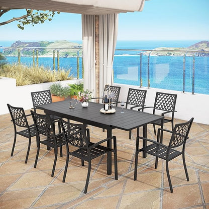 MFSTUDIO Outdoor Dining Set for 8, Patio Dining Set with Expandable Table, 9 Piece Patio Table and Chairs Set, Outdoor Patio Furniture Set for Deck Backyard Poolside Garden