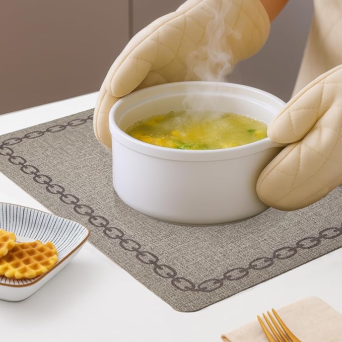 Placemats Set of 4, Heat Resistant & Waterproof Table Mats for Dining, Non Slip Scratch Proof Place Mats for Kitchen, Easy to Clean - Outdoor,Indoor Use（17x12 Inch）