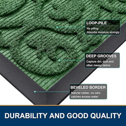 Smiry Welcome Door Mat Outside Entrance, Heavy Duty Trap Dirt and Moisture Easy Clean Low Profile Patio Porch Indoor Outdoor Front Doormat for Entry, 29.5x17 Inch, Green