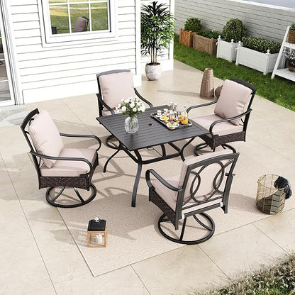 MFSTUDIO Outdoor Dining Set for 4, Patio Dining Sets with Swivel Chairs, 37’’ Square Metal Patio Table and Chairs, All Weather Outdoor Dining Furniture for 4, Porch, Backyard