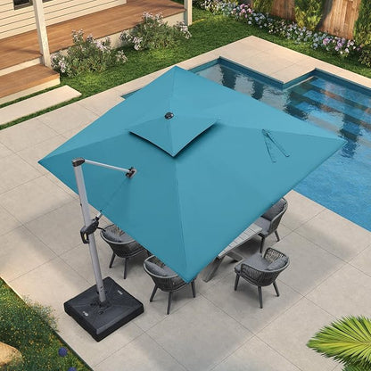 PURPLE LEAF Cantilever Umbrella 9' X 11' Double Top, Turquoise Blue | 35MPH - Image 3