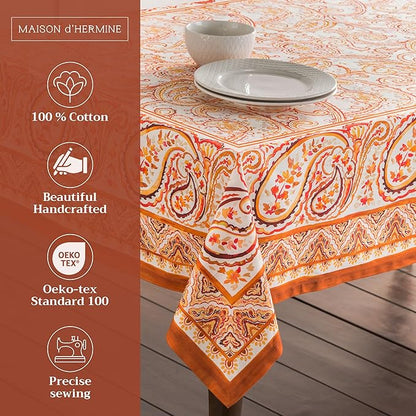 Maison d' Hermine Table Cloth Rectangle Table 100% Cotton 70 x 90 Inches Fall Tablecloth Reusable Everyday Use for Thanksgiving Christmas Decorations Dining Farmhouse Party (Palatial Paisley)
