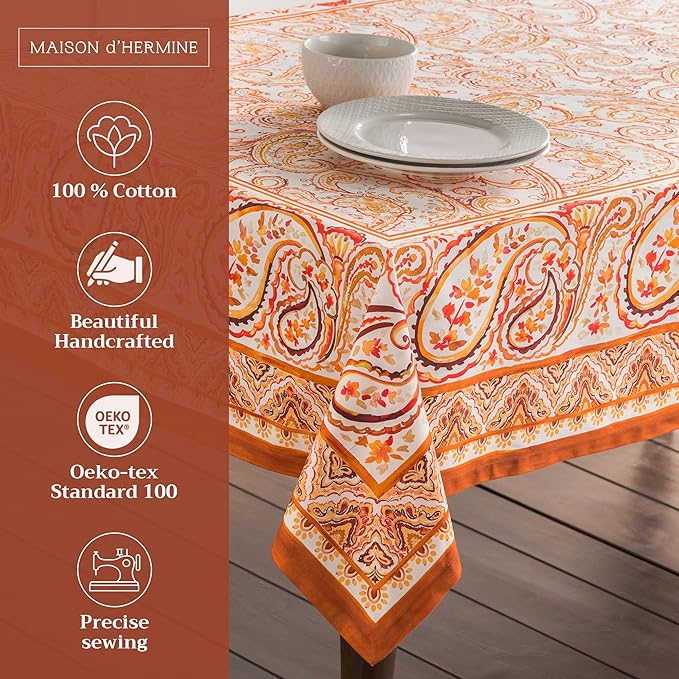 Maison d' Hermine Table Cloth Square Table 100% Cotton 60 x 60 Inches Fall Tablecloth Reusable Everyday Use for Thanksgiving Christmas Decorations Dining Farmhouse Party (Palatial Paisley)