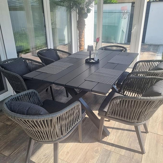 PURPLE LEAF 7 Pieces Patio Dining Set Wicker Outdoor Furniture Rectangular Table and Chairs Set for Garden Deck Aluminum Frame Backyard Kitchen Set, Cushions and Pillows Included Grey