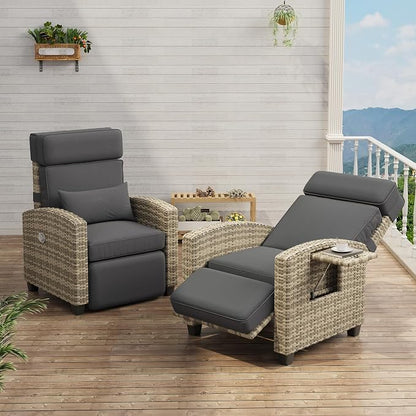 Recliner Chair Wicker, Adjustable Patio Lounge Chair, - Image 5
