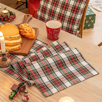 Red White Plaid Christmas Table Runner, Winter Holiday Table Runners 48 inches Long, Xmas Decorations Indoor Outdoor Farmhouse Home Kitchen Dining Party Decor